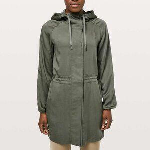 Lululemon City Stroll Jacket Trench Coat Tencel Grey Sage Green Sz 12 $148